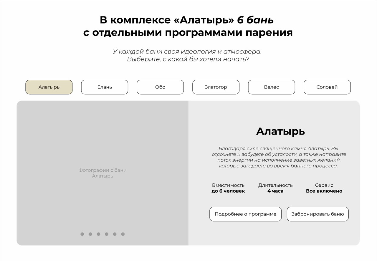 Карточки программ парения с описанием атмосферы, длительности и сервиса